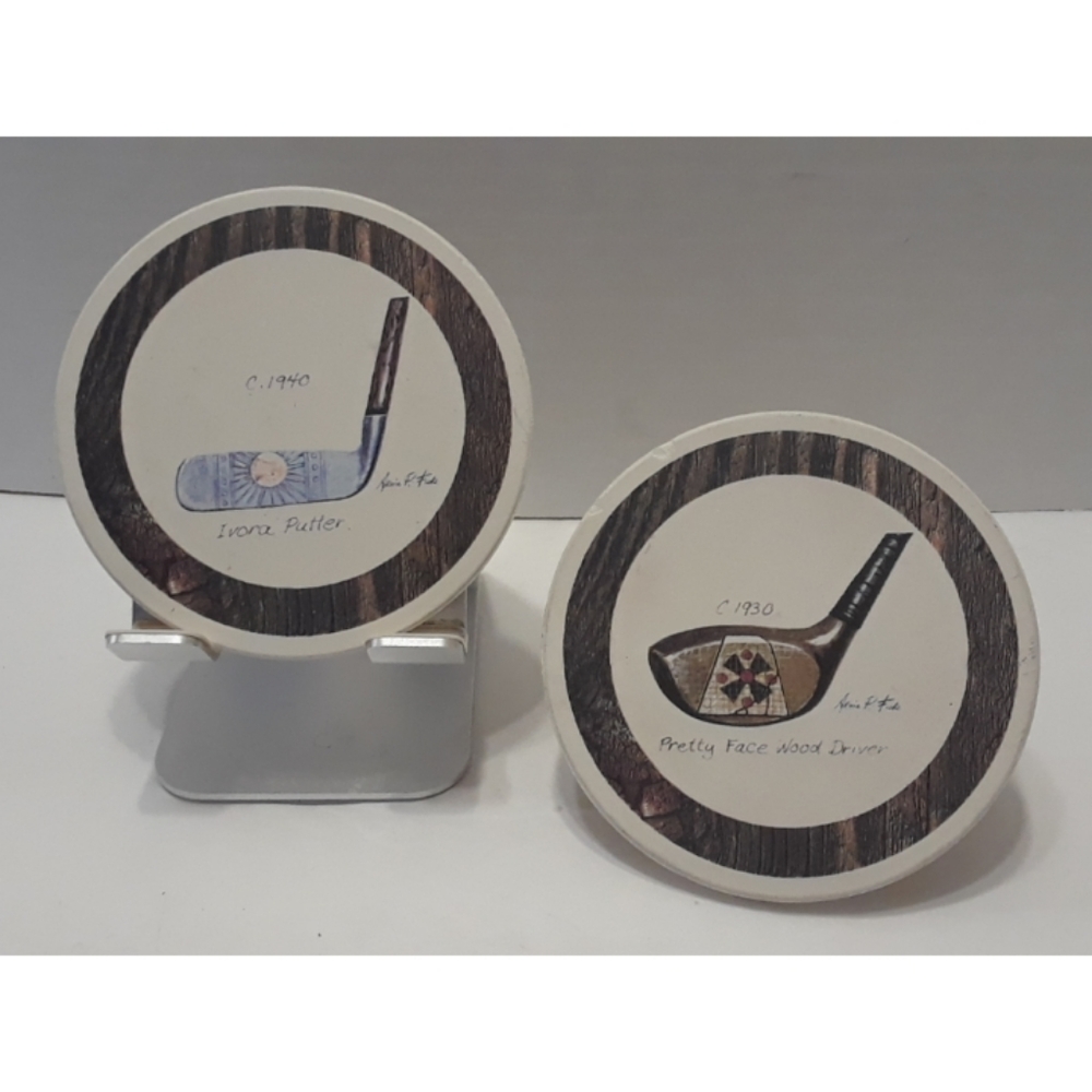 Set of 2 Arnie R Fisk Vintage Golf Coaster